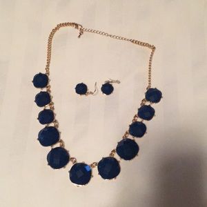 Blue statement necklace with matching earrings